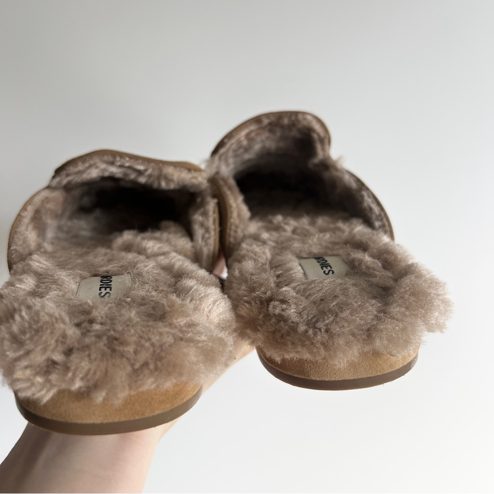 Birdies The Phoebe Mule Slipper Camel Suede Leather Cream Faux Fur Size 8 - Picture 8 of 16